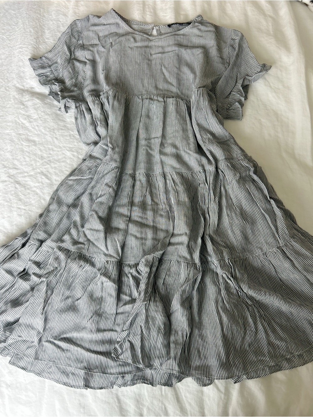 Olivaceous blue striped babydoll dress